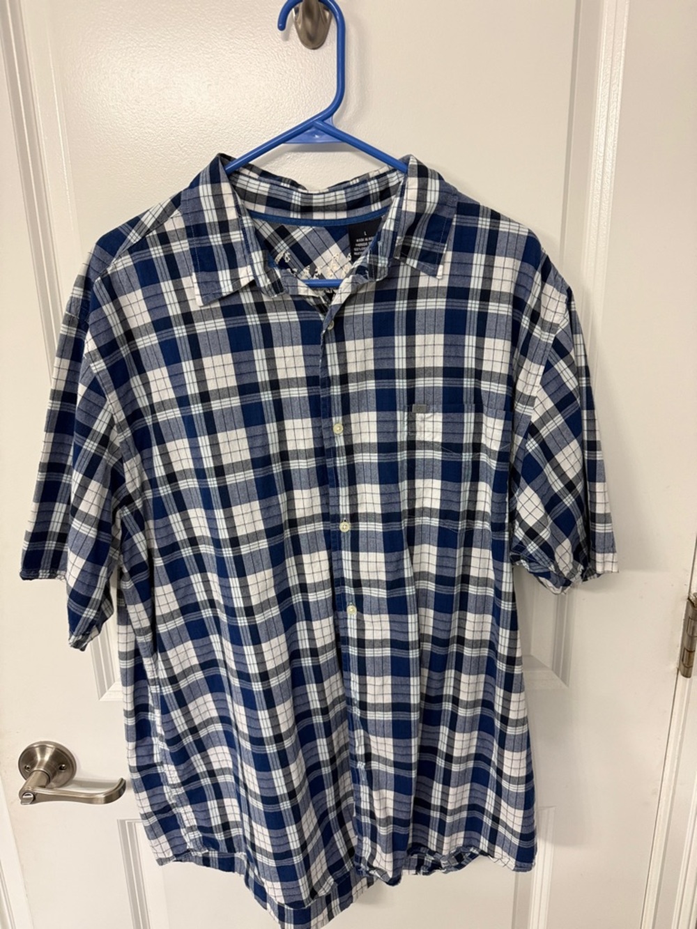 Men's Nautica Blue and White Plaid Short-Sleeve Shirt